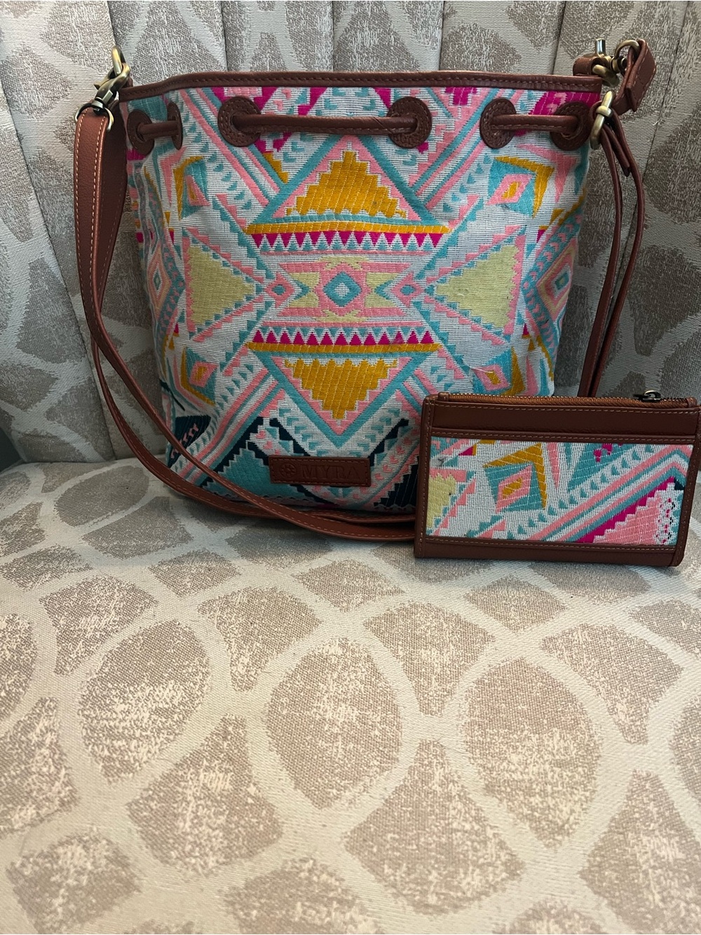 Myra Bag Multicolor Aztec Embroidered Shoulder Bag with Coin Pouch